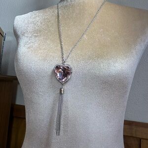 Pink faceted rhinestones Heart medallion Necklace